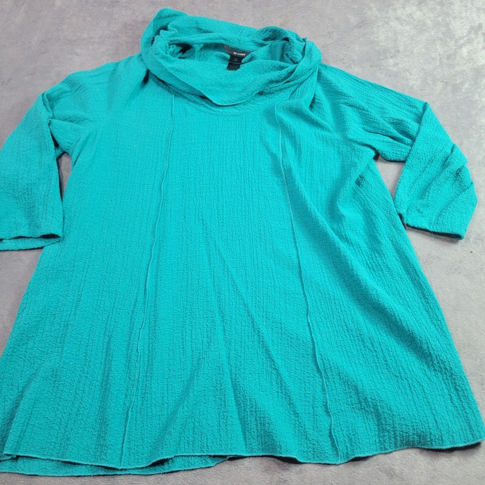 Ali Miles Womens 1X Teal‎ Green Textured Cowl Neck 3/4 Sleeve A-Line Tunic Top
